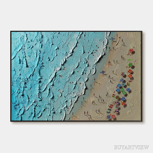 ARTOVITAS Aerial Vista – Impasto Beach Scene Oil Painting - image 1