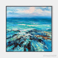 ARTOVITAS Azure Depths – Impasto Seascape Oil Painting in Blues and Greens - image 1