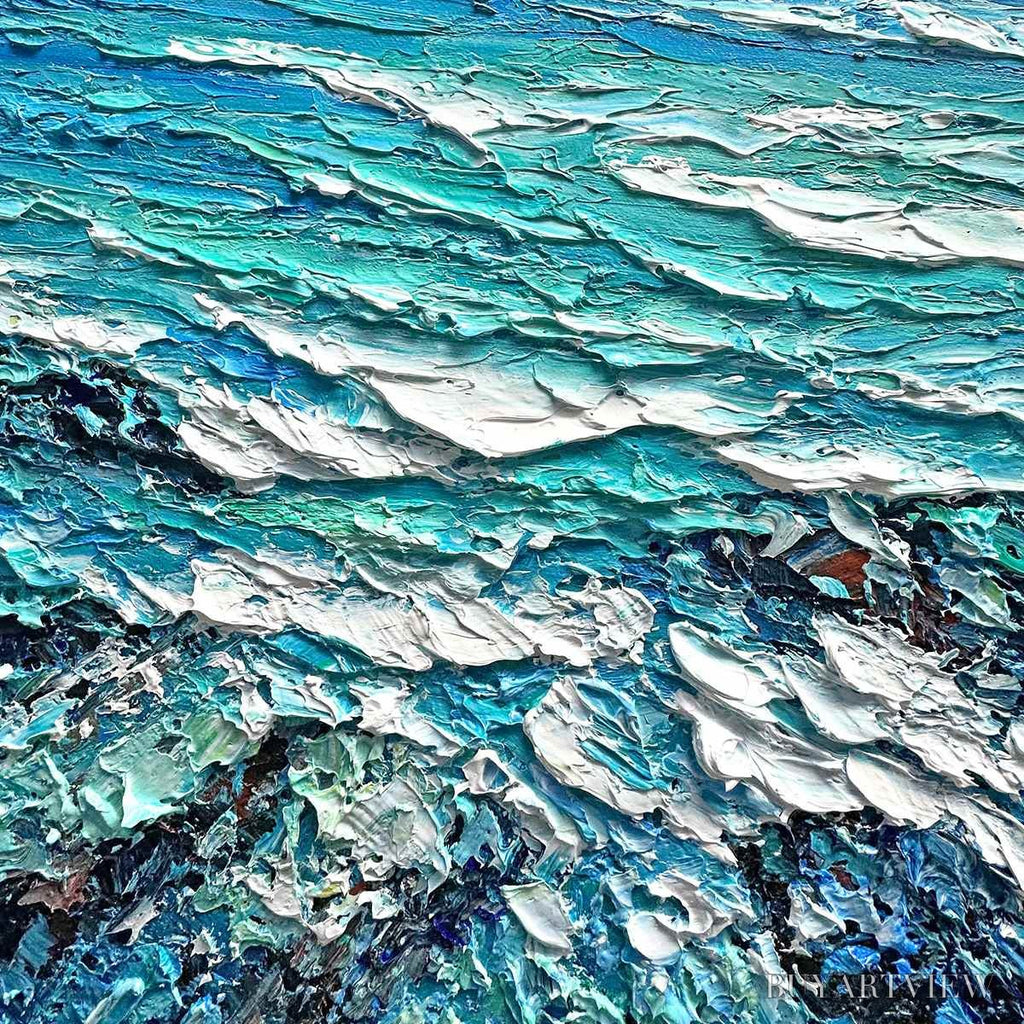 ARTOVITAS Azure Depths – Impasto Seascape Oil Painting in Blues and Greens - image 3