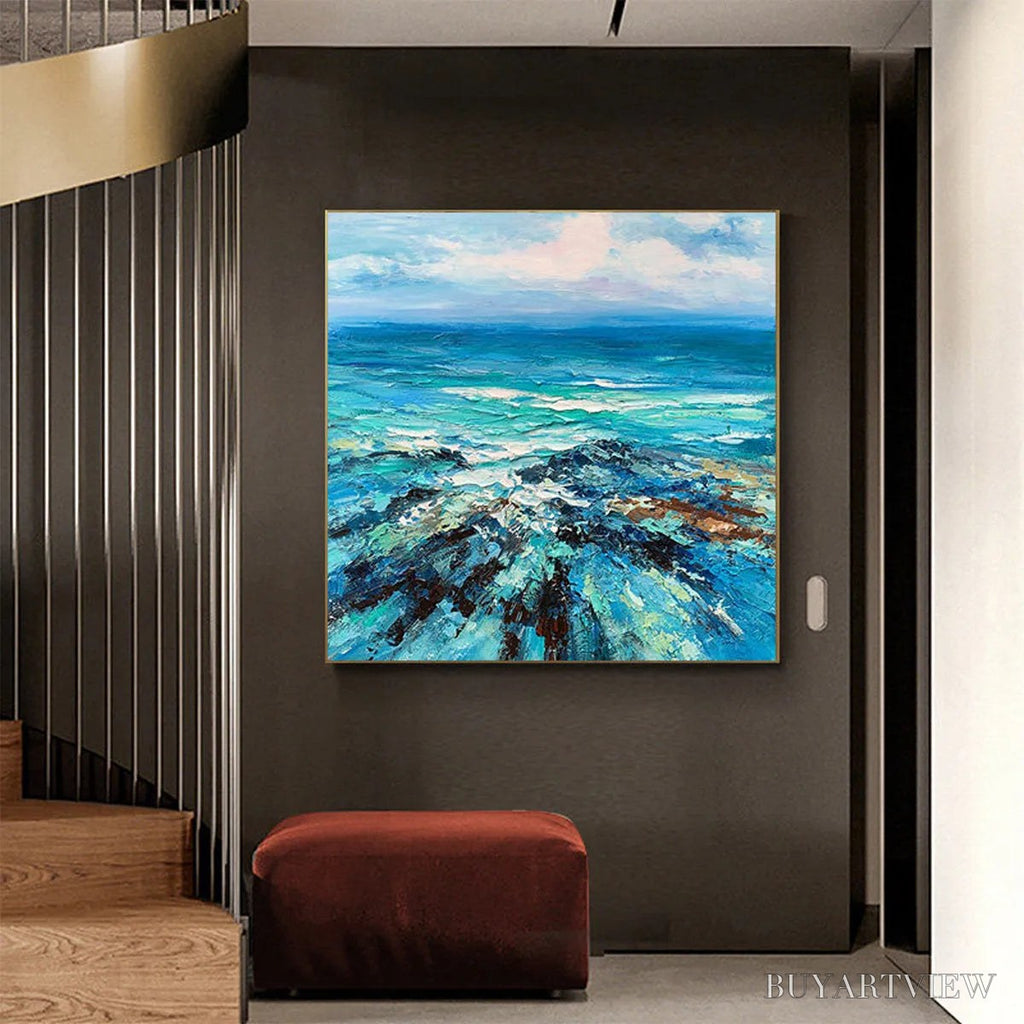 ARTOVITAS Azure Depths – Impasto Seascape Oil Painting in Blues and Greens - image 4