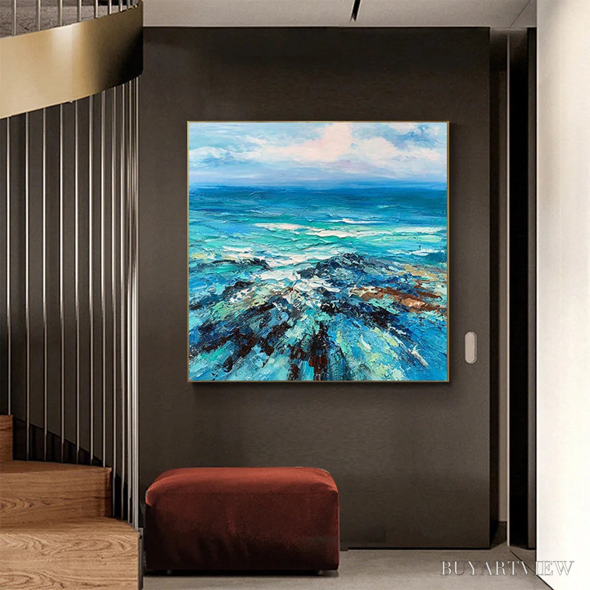 ARTOVITAS Azure Depths – Impasto Seascape Oil Painting in Blues and Greens - image 4