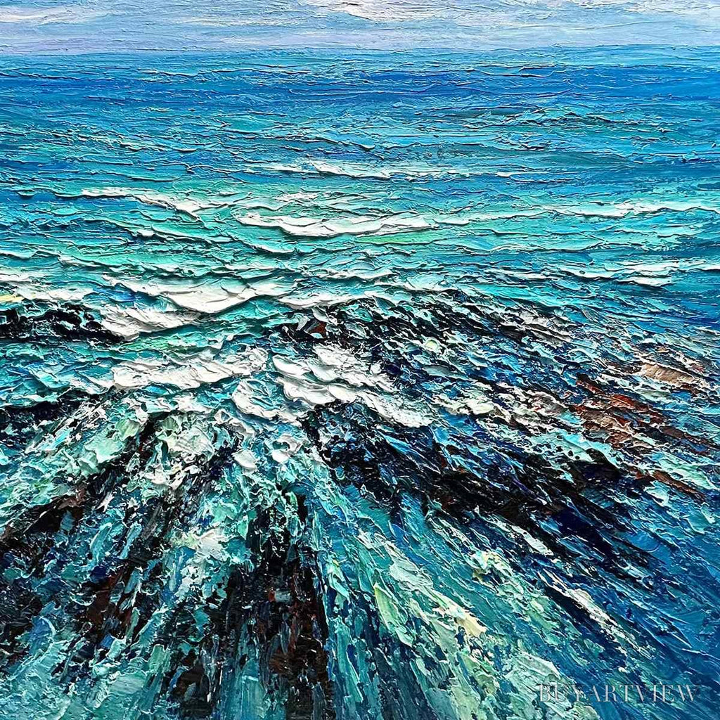 ARTOVITAS Azure Depths – Impasto Seascape Oil Painting in Blues and Greens - image 6