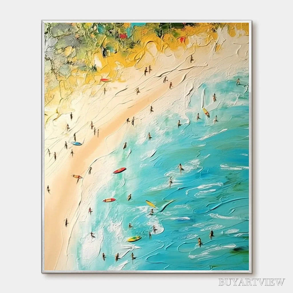 ARTOVITAS Seaside Reverie – Impasto Beach Scene Oil Painting with Figures - image 1