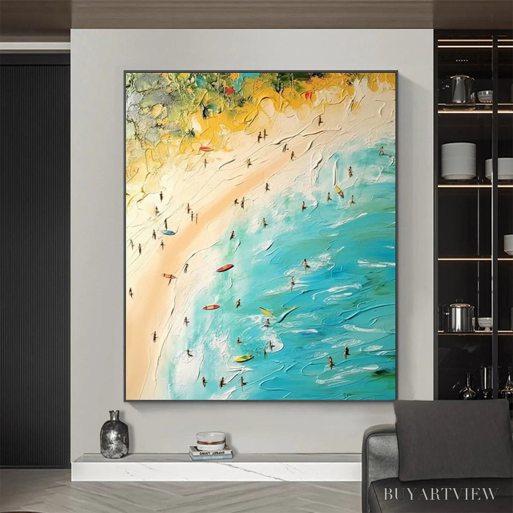 ARTOVITAS Seaside Reverie – Impasto Beach Scene Oil Painting with Figures - image 2