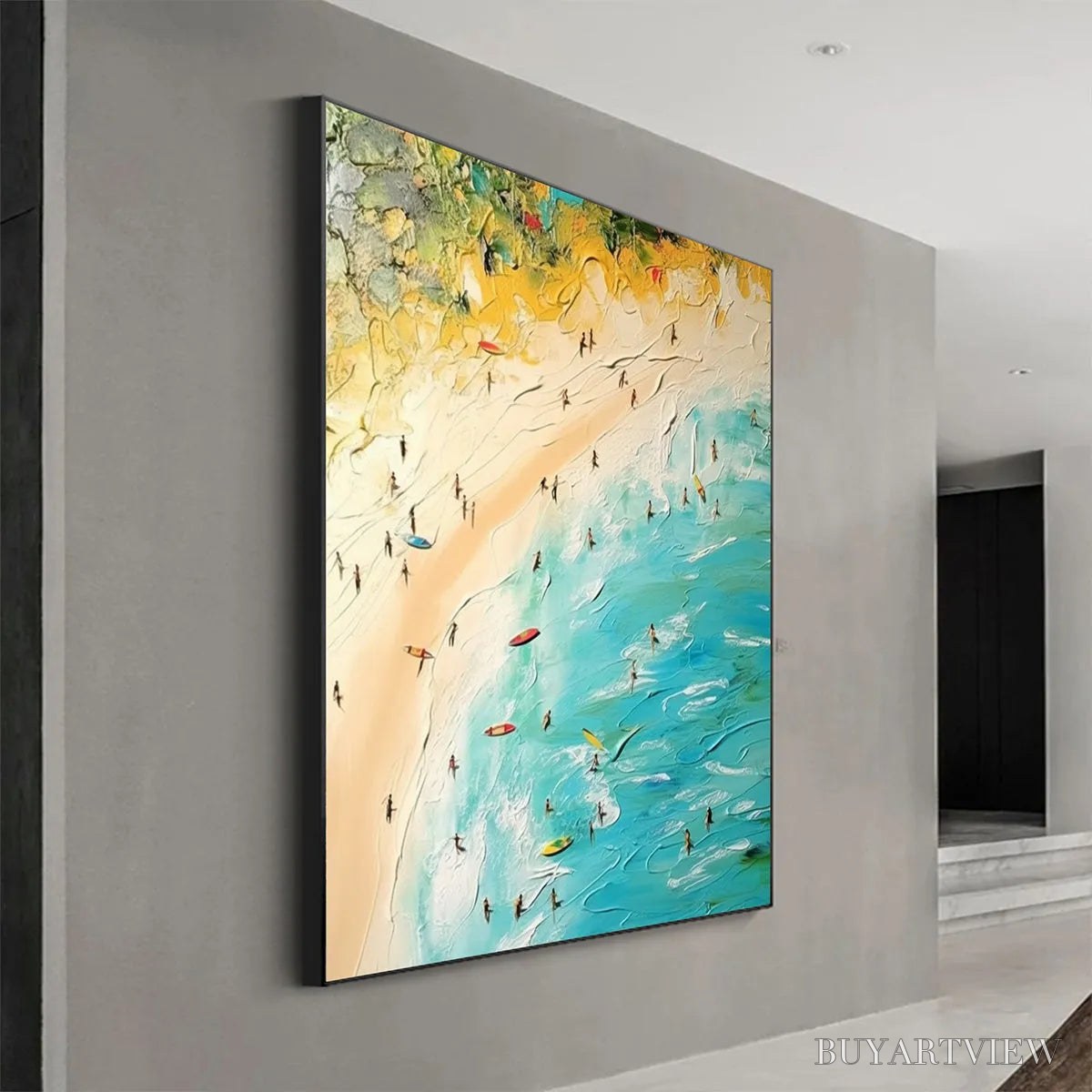 ARTOVITAS Seaside Reverie – Impasto Beach Scene Oil Painting with Figures - image 3