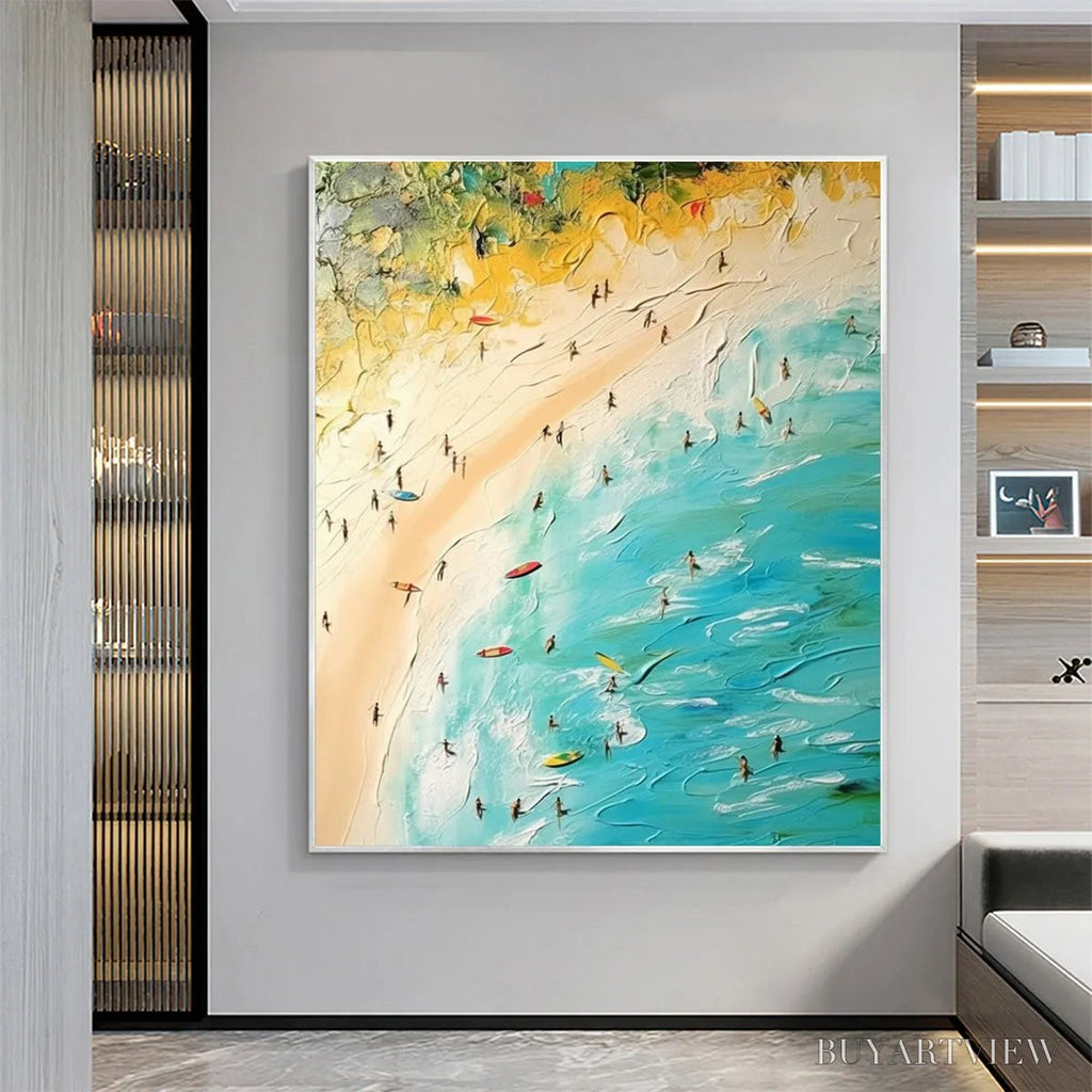 ARTOVITAS Seaside Reverie – Impasto Beach Scene Oil Painting with Figures - image 4
