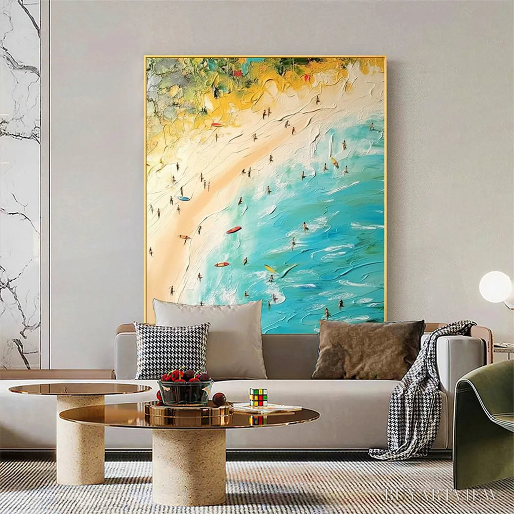 ARTOVITAS Seaside Reverie – Impasto Beach Scene Oil Painting with Figures - image 5
