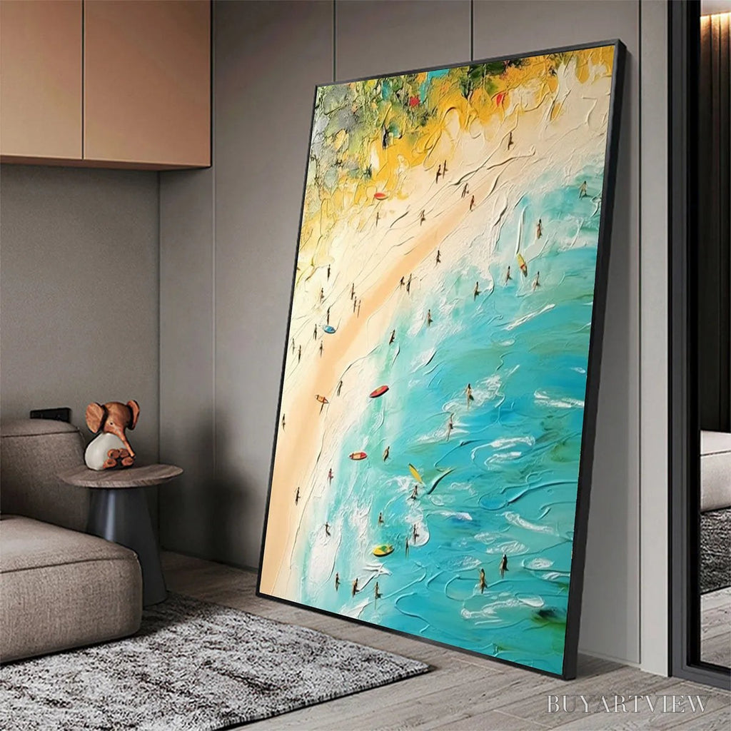 ARTOVITAS Seaside Reverie – Impasto Beach Scene Oil Painting with Figures - image 6