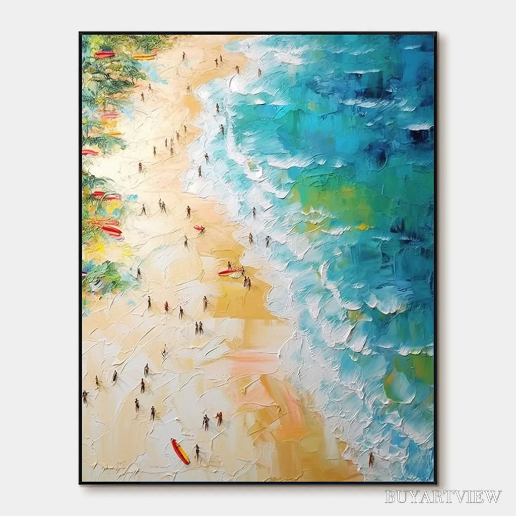 ARTOVITAS Tropical Paradise – Vertical Impasto Beach Scene Oil Painting - image 1