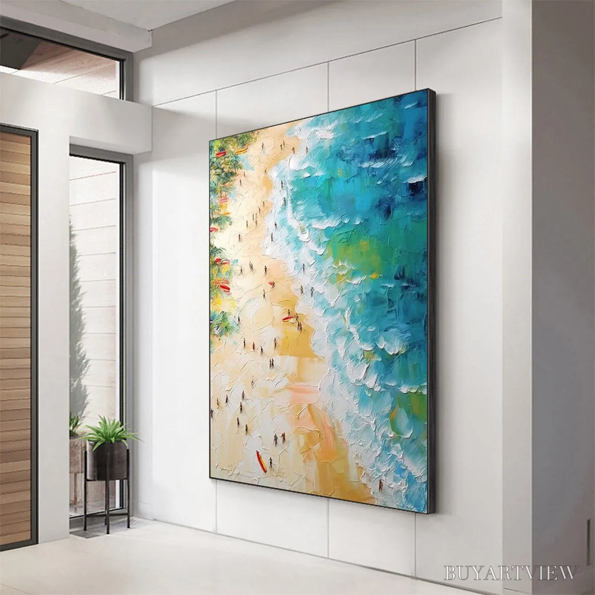 ARTOVITAS Tropical Paradise – Vertical Impasto Beach Scene Oil Painting - image 2