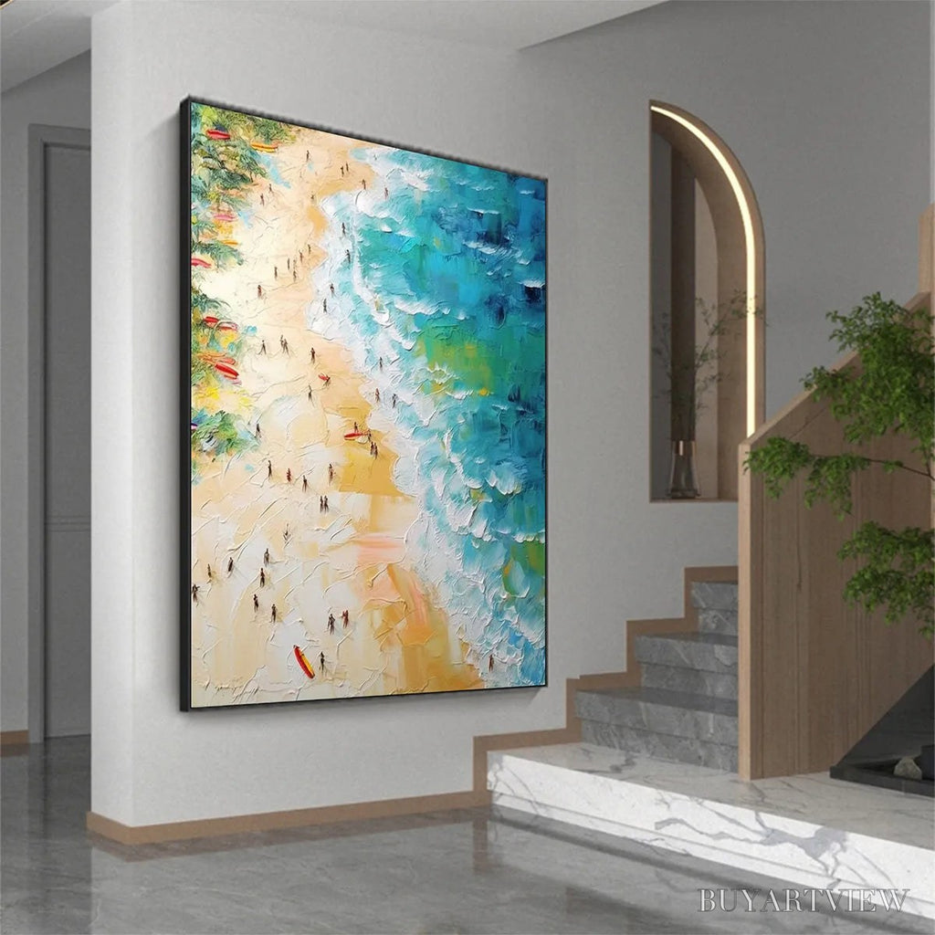 ARTOVITAS Tropical Paradise – Vertical Impasto Beach Scene Oil Painting - image 4