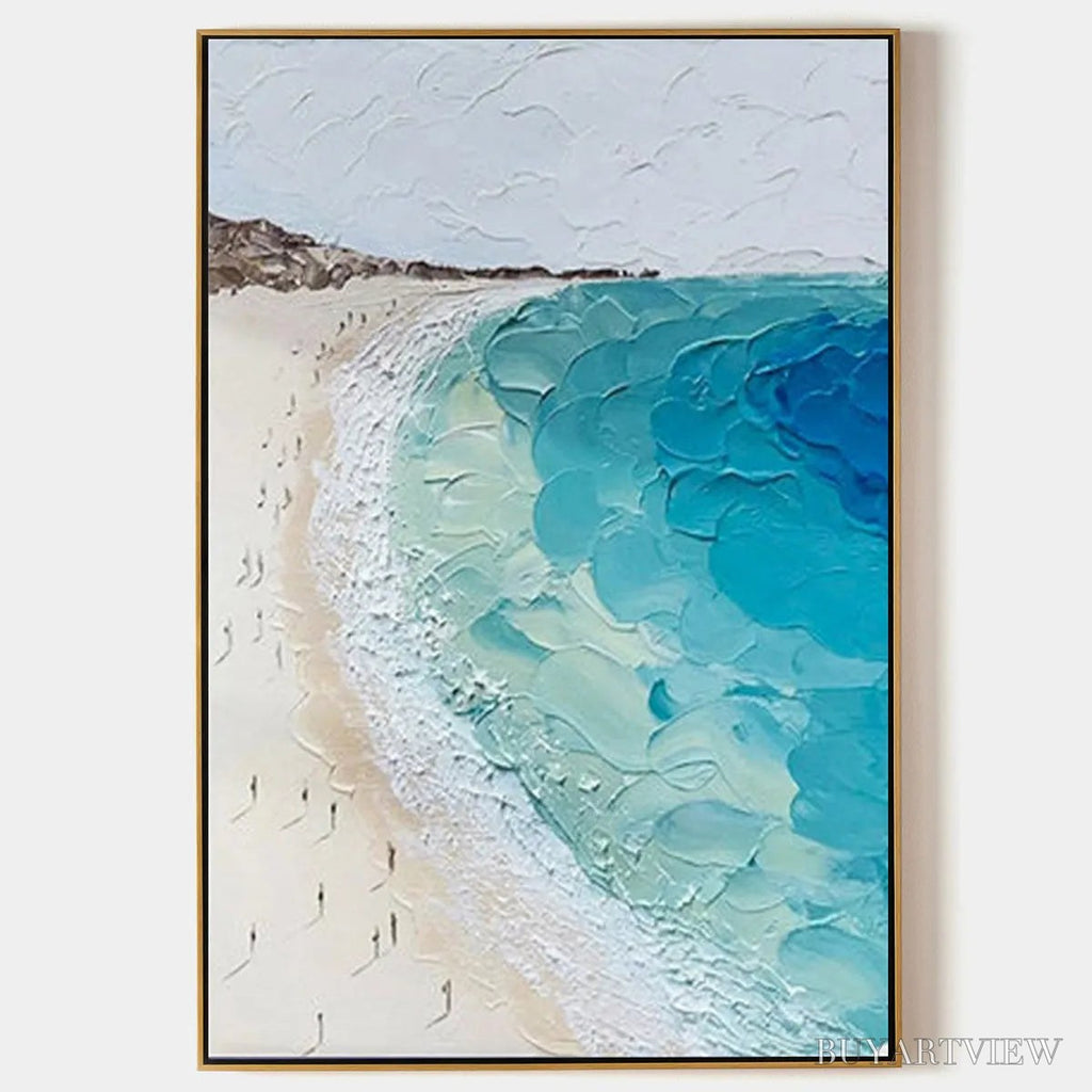 ARTOVITAS Coastal Serenity – Vertical Impasto Beach Scene Oil Painting - image 1