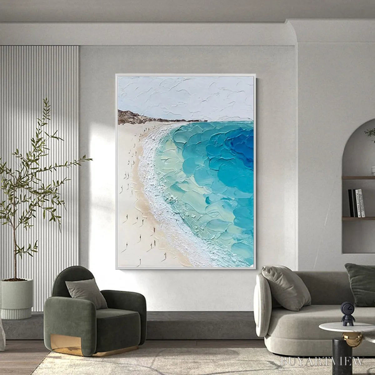 ARTOVITAS Coastal Serenity – Vertical Impasto Beach Scene Oil Painting - image 2