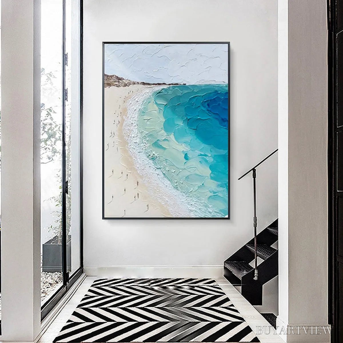 ARTOVITAS Coastal Serenity – Vertical Impasto Beach Scene Oil Painting - image 4