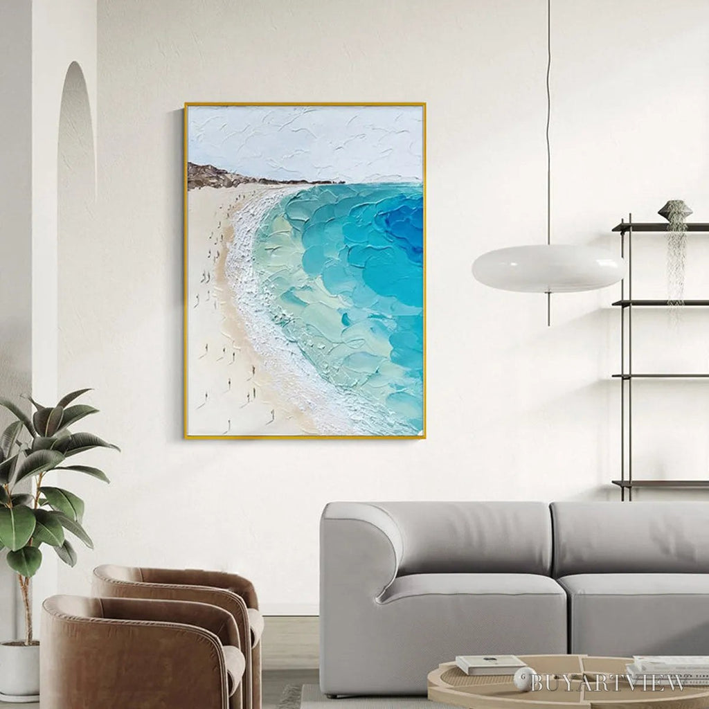 ARTOVITAS Coastal Serenity – Vertical Impasto Beach Scene Oil Painting - image 5