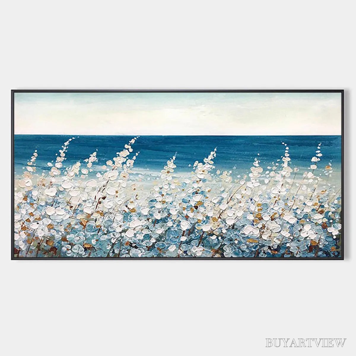 ARTOVITAS Ocean Breeze – Impasto Seascape Oil Painting in Blue and White - image 1