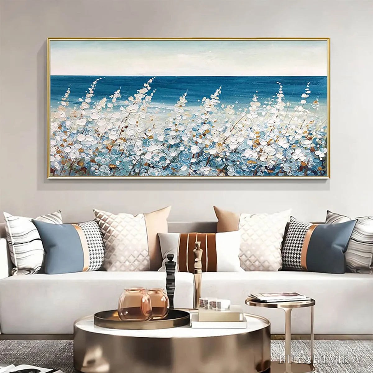 ARTOVITAS Ocean Breeze – Impasto Seascape Oil Painting in Blue and White - image 2