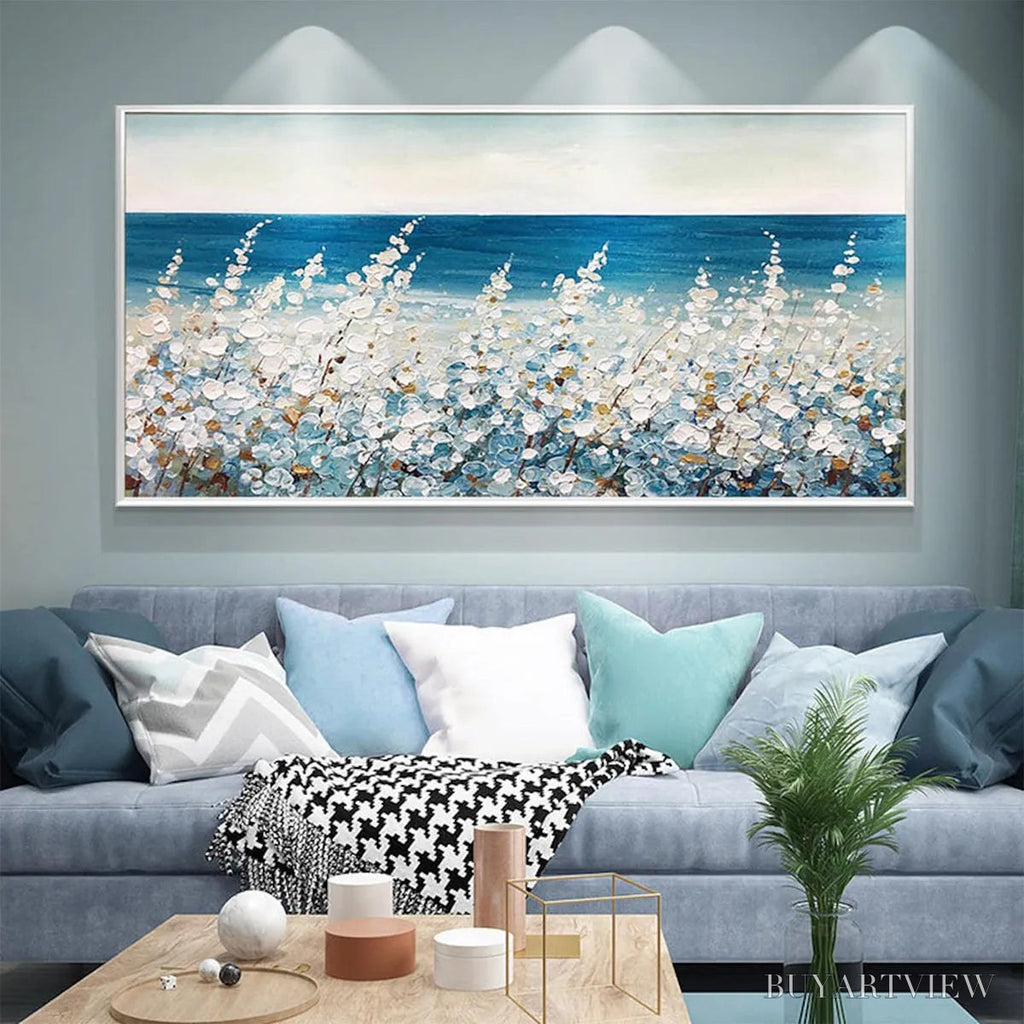 ARTOVITAS Ocean Breeze – Impasto Seascape Oil Painting in Blue and White - image 4