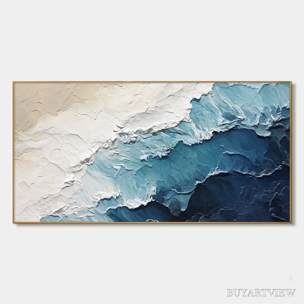 ARTOVITAS Ocean Whispers – Textured Seascape Painting, Ocean Waves, Blue and White, Living Room, Bedroom - image 1