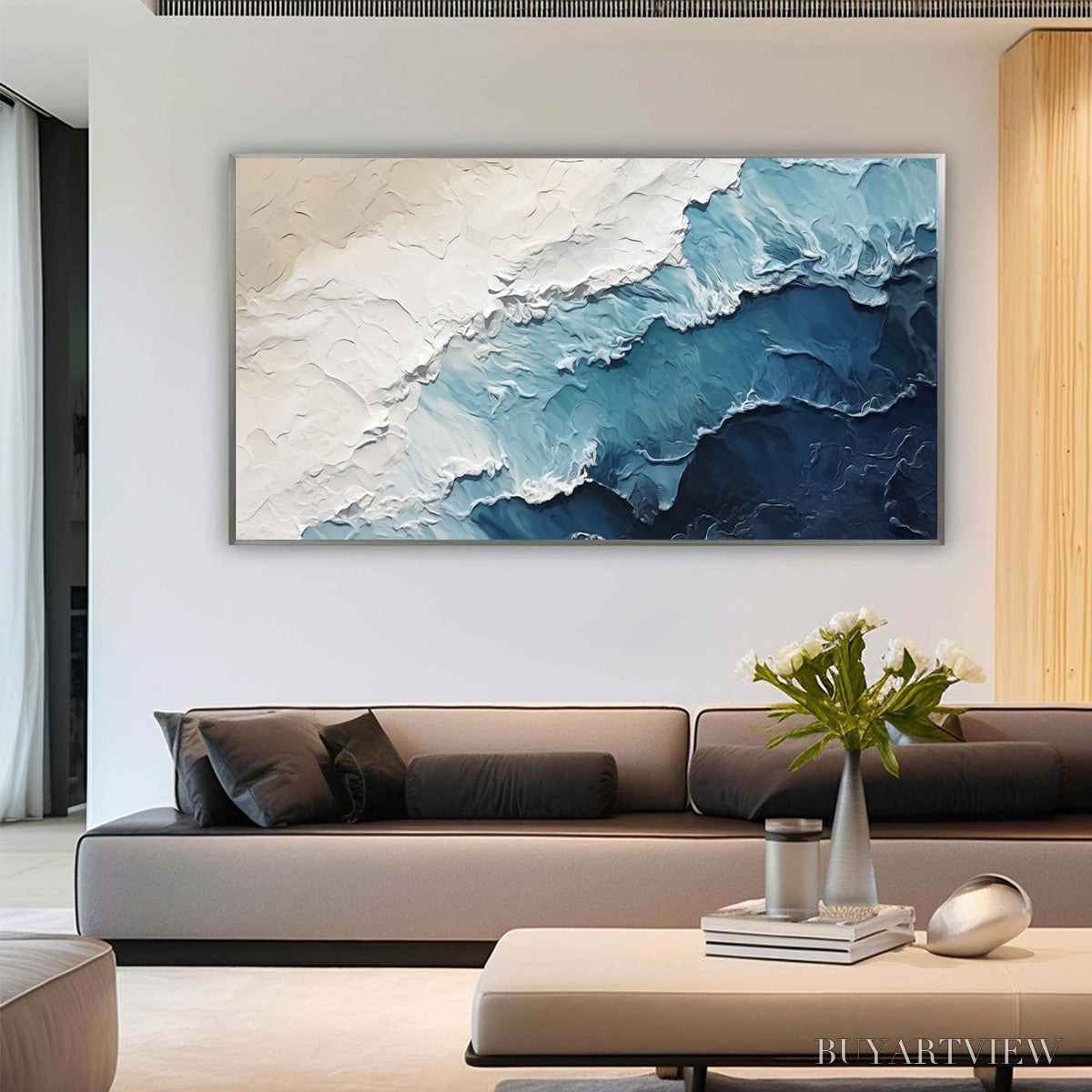 ARTOVITAS Ocean Whispers – Textured Seascape Painting, Ocean Waves, Blue and White, Living Room, Bedroom - image 2