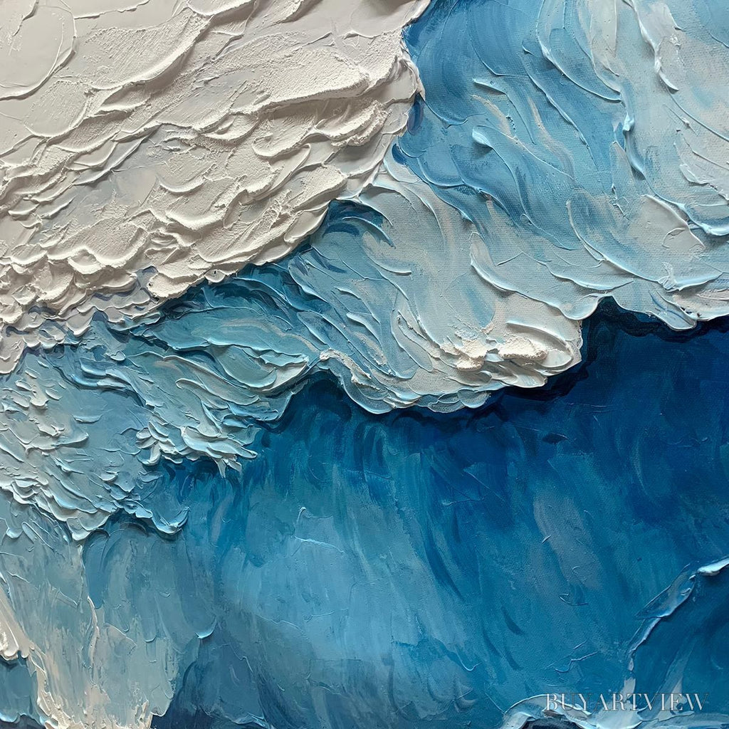 ARTOVITAS Ocean Whispers – Textured Seascape Painting, Ocean Waves, Blue and White, Living Room, Bedroom - image 3