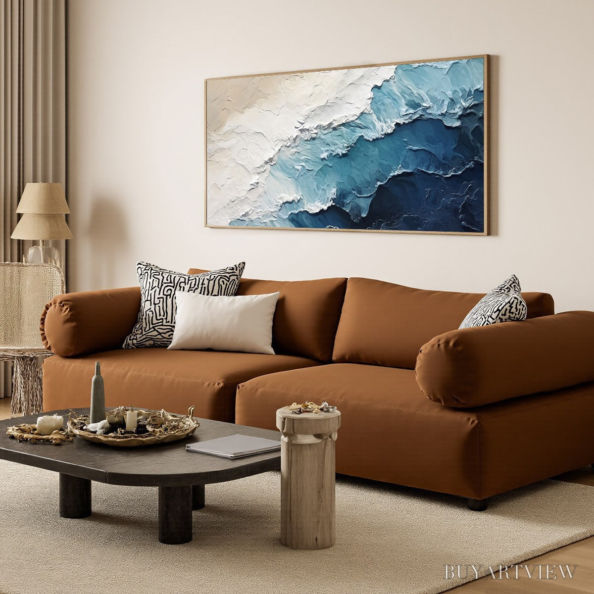 ARTOVITAS Ocean Whispers – Textured Seascape Painting, Ocean Waves, Blue and White, Living Room, Bedroom - image 5
