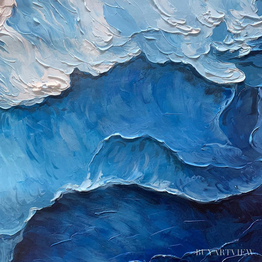 ARTOVITAS Ocean Whispers – Textured Seascape Painting, Ocean Waves, Blue and White, Living Room, Bedroom - image 6