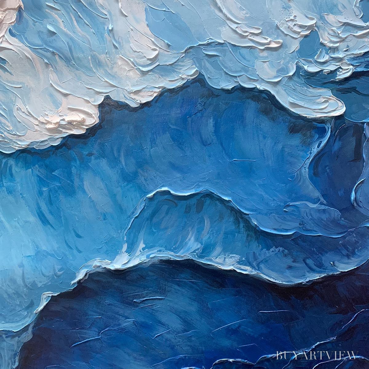 ARTOVITAS Ocean Whispers – Textured Seascape Painting, Ocean Waves, Blue and White, Living Room, Bedroom - image 6