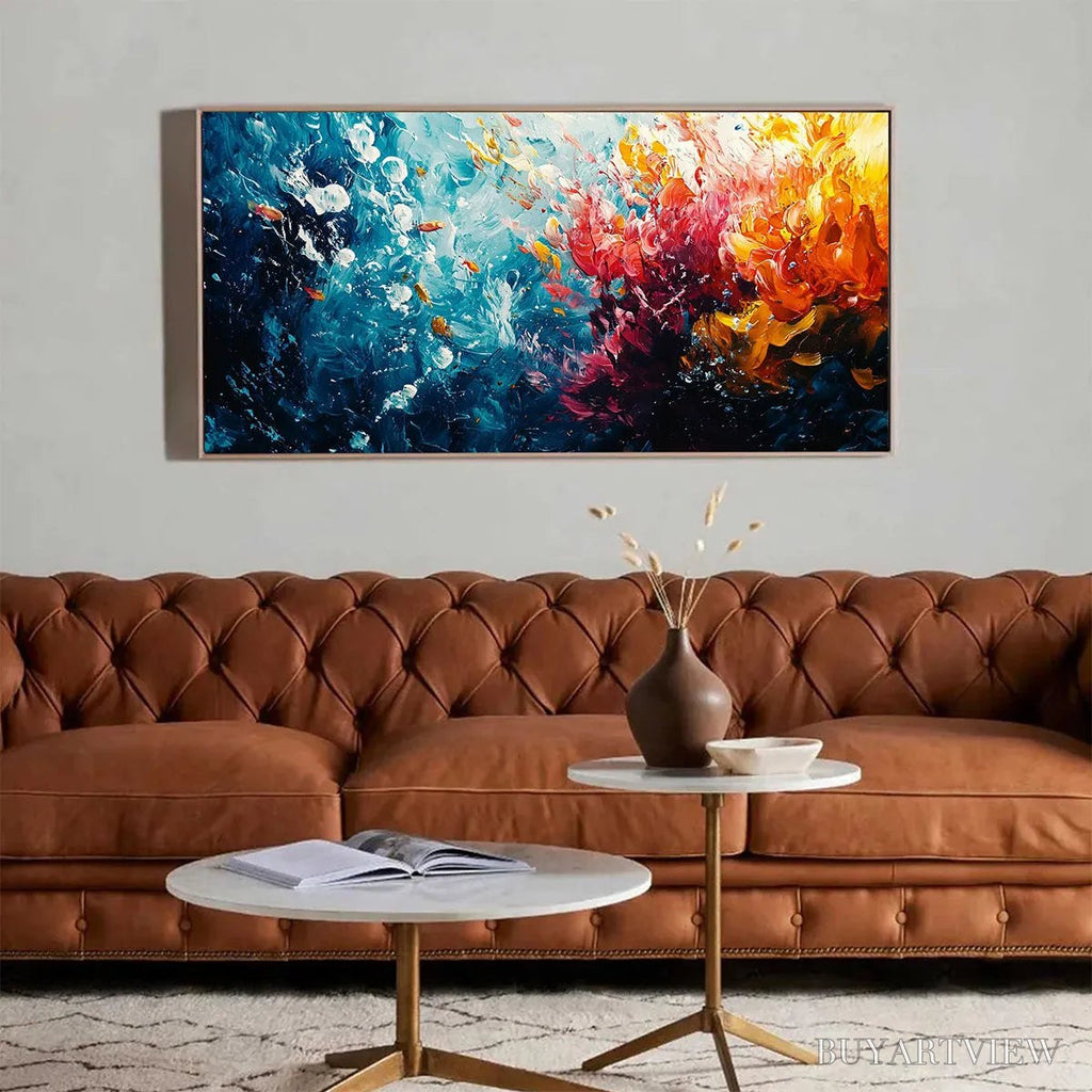 ARTOVITAS Coral Reef – Panoramic Abstract Seascape Oil Painting in Vibrant Colors - image 2