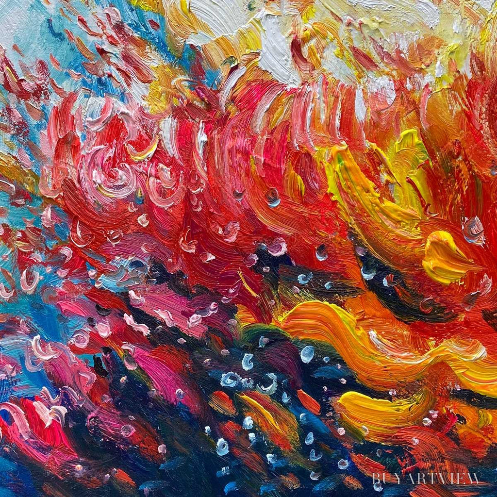 ARTOVITAS Coral Reef – Panoramic Abstract Seascape Oil Painting in Vibrant Colors - image 3