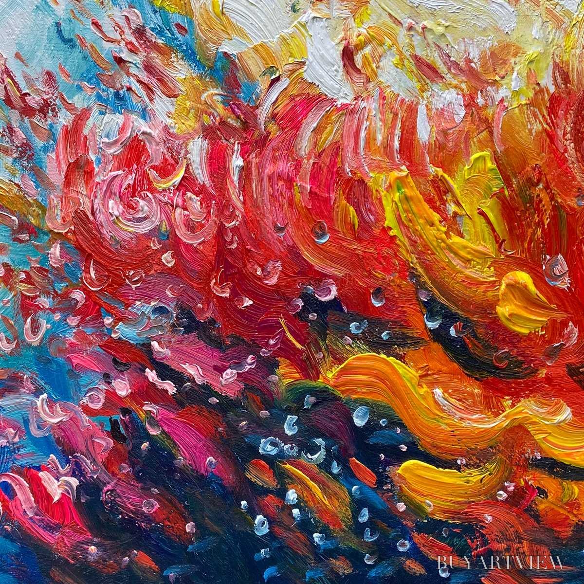 ARTOVITAS Coral Reef – Panoramic Abstract Seascape Oil Painting in Vibrant Colors - image 3