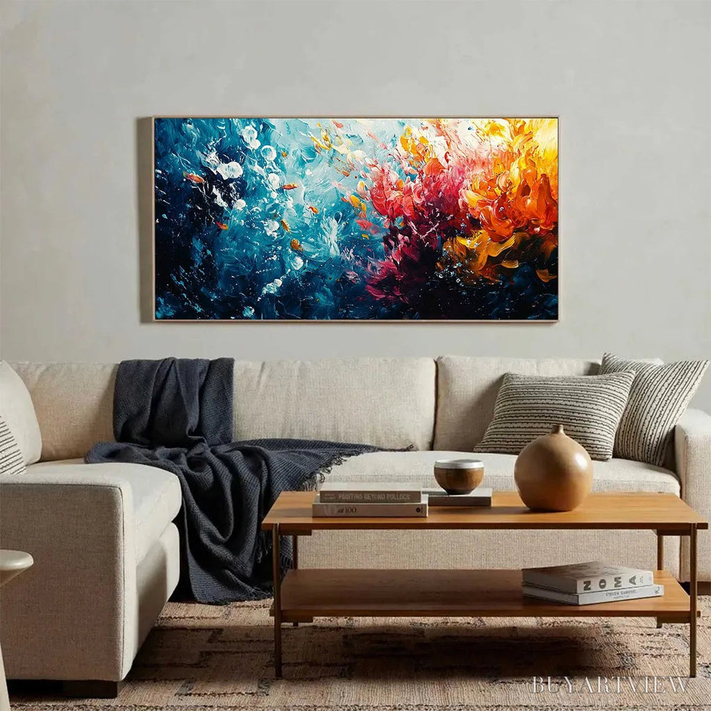 ARTOVITAS Coral Reef – Panoramic Abstract Seascape Oil Painting in Vibrant Colors - image 4