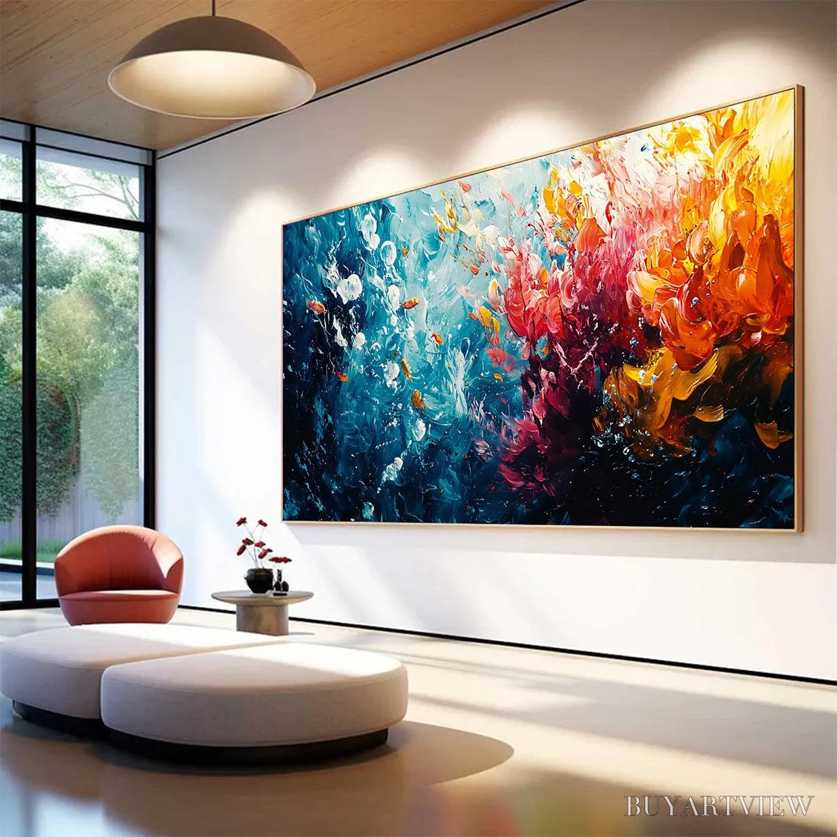 ARTOVITAS Coral Reef – Panoramic Abstract Seascape Oil Painting in Vibrant Colors - image 5