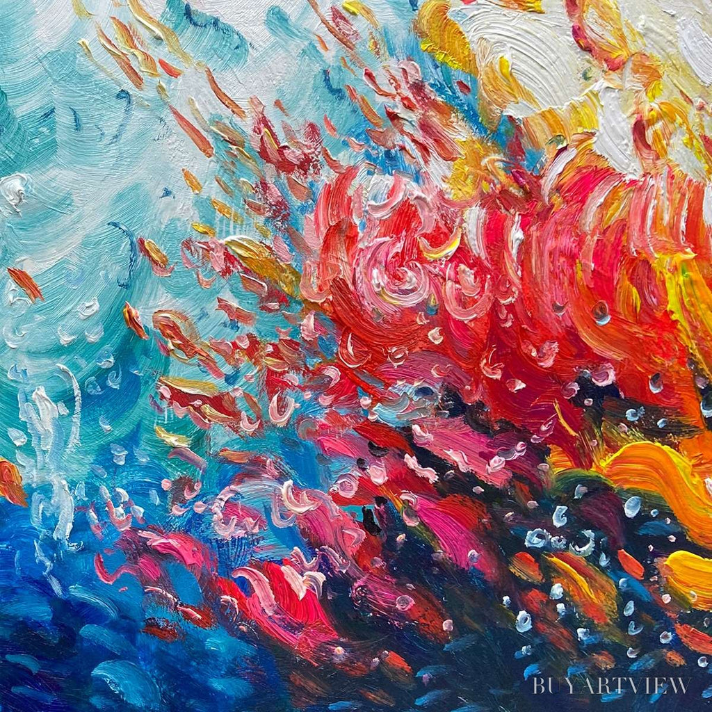 ARTOVITAS Coral Reef – Panoramic Abstract Seascape Oil Painting in Vibrant Colors - image 6