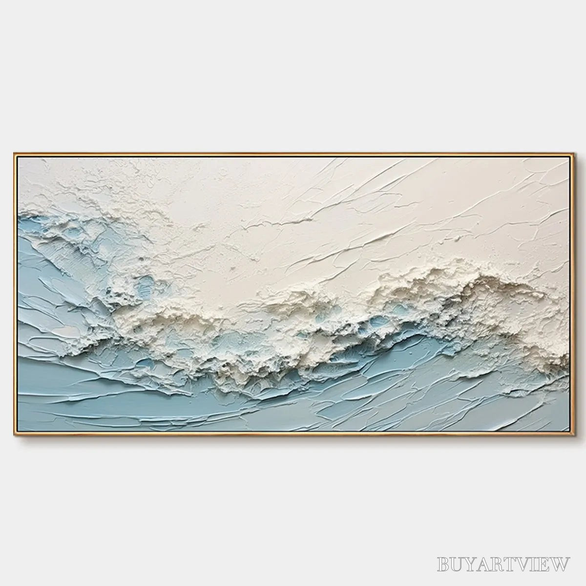 ARTOVITAS Serene Seascape – Panoramic Textured Abstract Painting, Impasto , Blue, White, Beige, Living Room, Bedroom - image 1