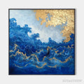 ARTOVITAS Azure Crest – Square Abstract Ocean Waves Oil Painting with Gold Leaf - image 1
