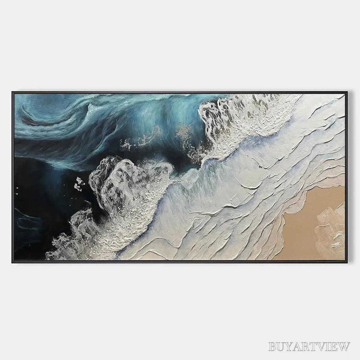 ARTOVITAS Ocean’S Embrace – Ocean Painting in Blue, White, and Beige, Textured Canvas, Modern - image 1