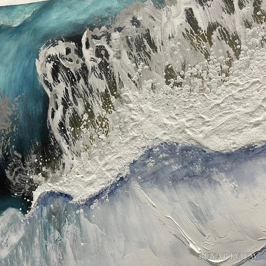ARTOVITAS Ocean’S Embrace – Ocean Painting in Blue, White, and Beige, Textured Canvas, Modern - image 3