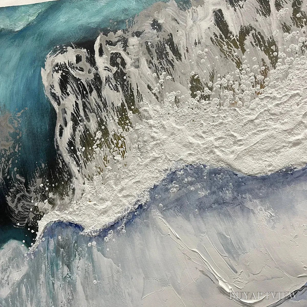ARTOVITAS Ocean’S Embrace – Ocean Painting in Blue, White, and Beige, Textured Canvas, Modern - image 3