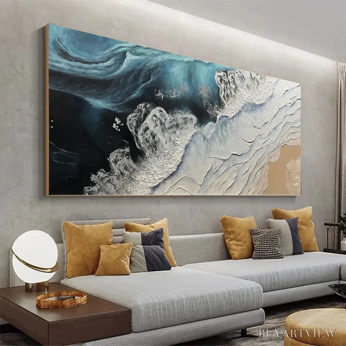 ARTOVITAS Ocean’S Embrace – Ocean Painting in Blue, White, and Beige, Textured Canvas, Modern - image 5