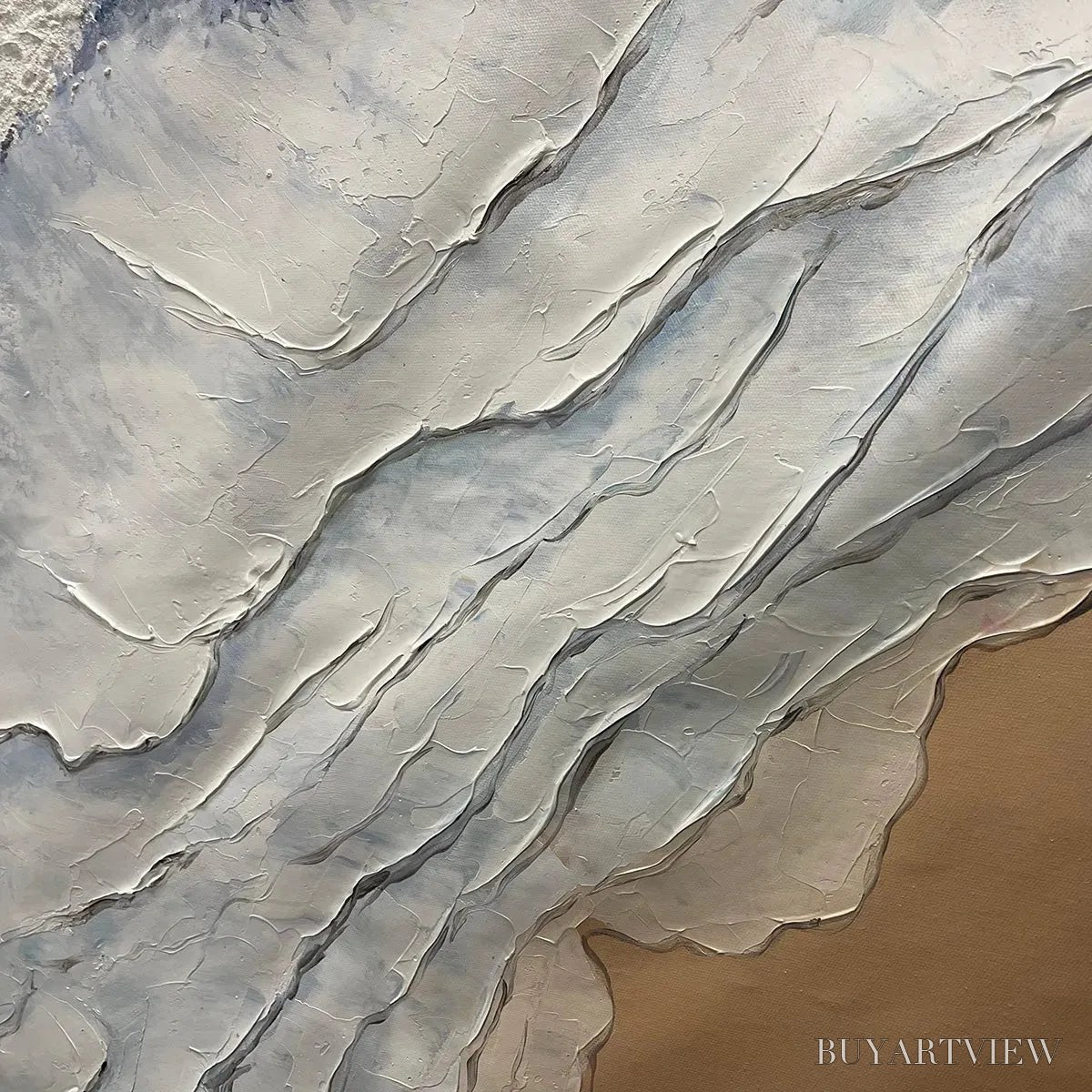 ARTOVITAS Ocean’S Embrace – Ocean Painting in Blue, White, and Beige, Textured Canvas, Modern - image 6