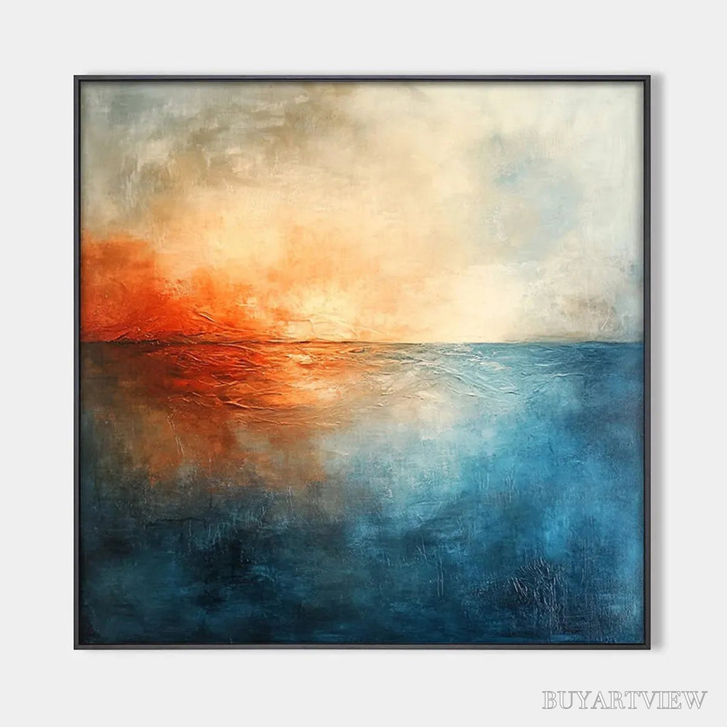 ARTOVITAS Fiery Embrace – Abstract Ocean Sunset Oil Painting - image 1