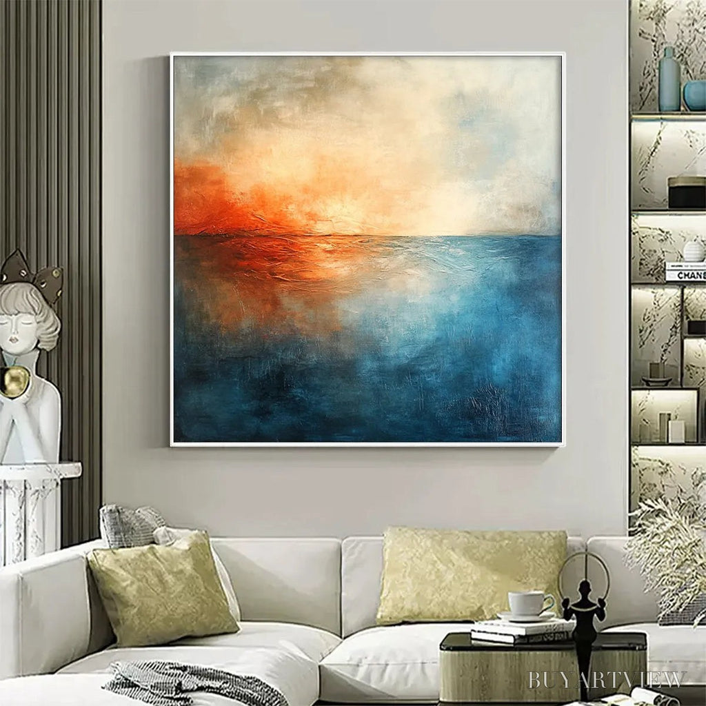 ARTOVITAS Fiery Embrace – Abstract Ocean Sunset Oil Painting - image 2