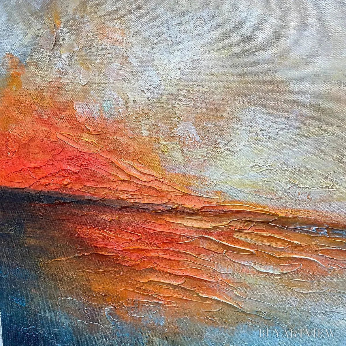 ARTOVITAS Fiery Embrace – Abstract Ocean Sunset Oil Painting - image 3