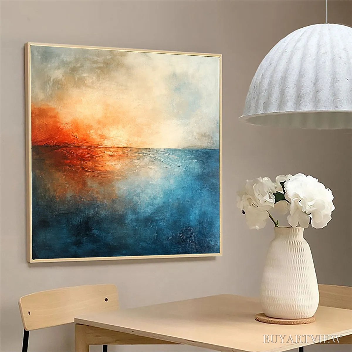 ARTOVITAS Fiery Embrace – Abstract Ocean Sunset Oil Painting - image 4