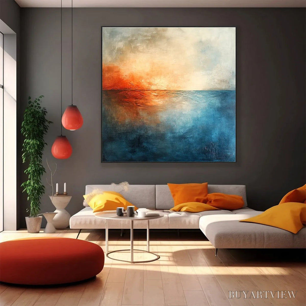 ARTOVITAS Fiery Embrace – Abstract Ocean Sunset Oil Painting - image 5