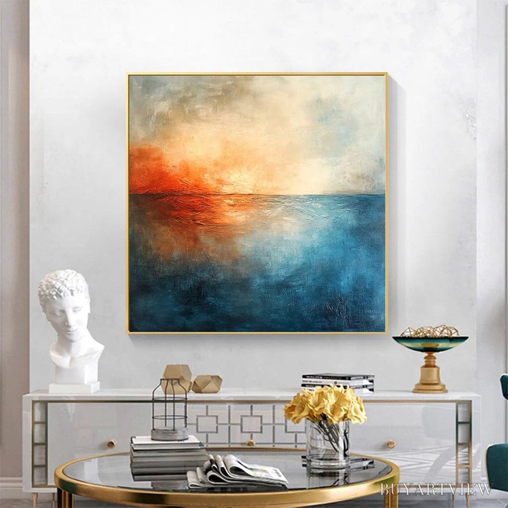 ARTOVITAS Fiery Embrace – Abstract Ocean Sunset Oil Painting - image 6