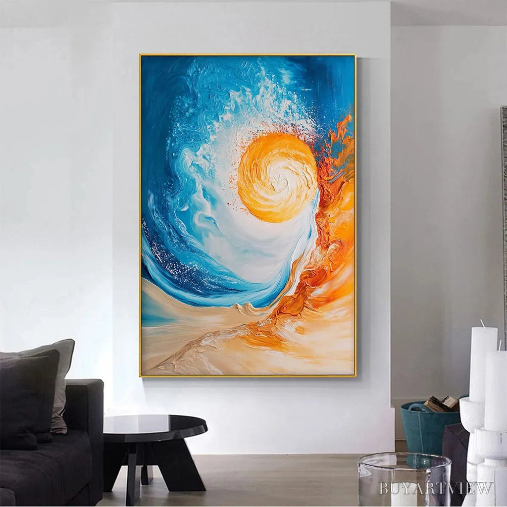 ARTOVITAS Solar Flare – Abstract Ocean Sunrise Impasto Oil Painting - image 2