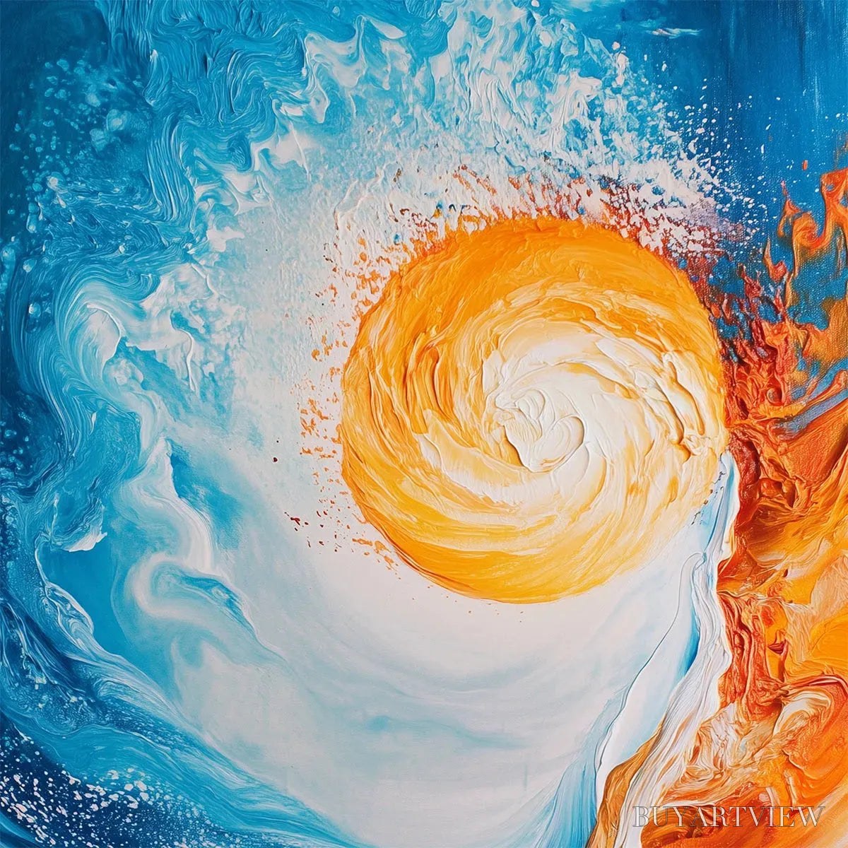 ARTOVITAS Solar Flare – Abstract Ocean Sunrise Impasto Oil Painting - image 3