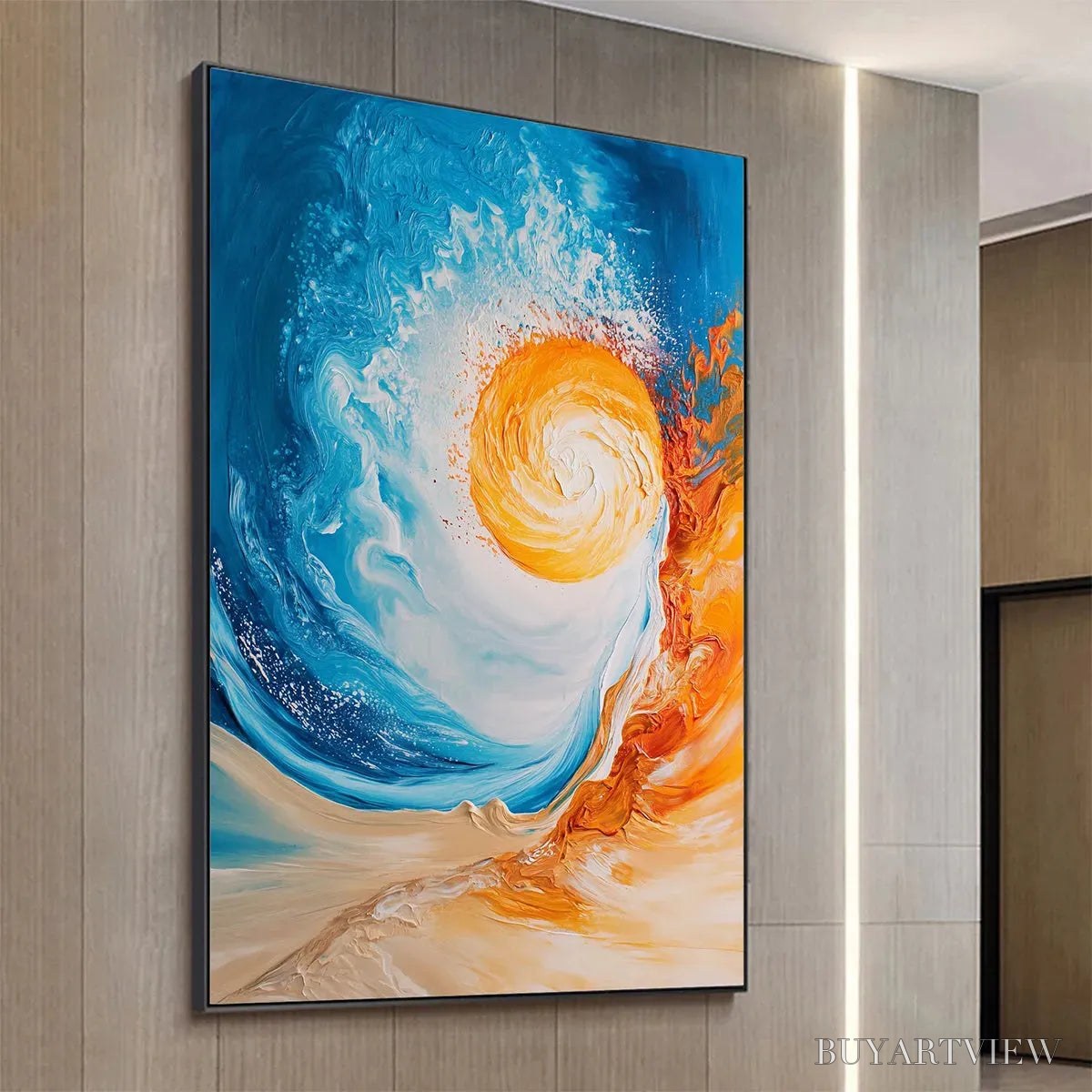 ARTOVITAS Solar Flare – Abstract Ocean Sunrise Impasto Oil Painting - image 4